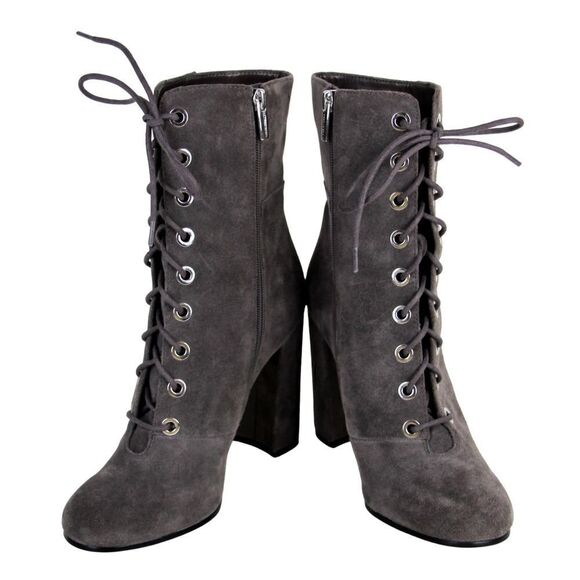 Vince Camuto GRAY GENUINE LEATHER SUEDE LACE UP HIGH ROUND TOE ANKLE BOOTS Sz 9M - Picture 2 of 12